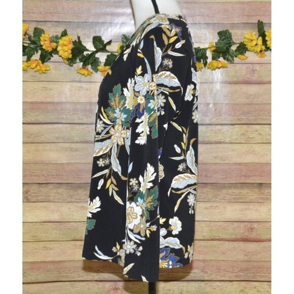 Liz Claiborne Career Ladies Black Floral Pleated Blouse Top Size M Long Sleeves - Picture 5 of 10